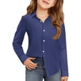 thumbnail image 2 of Dwellite Girls Button Down Shirts Long Sleeve School Uniform Fall Tops 4-10 Years Dark Blue 120, 2 of 4