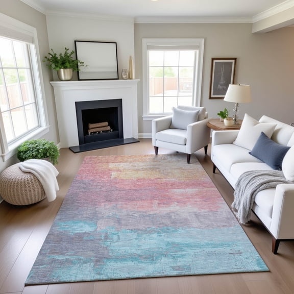 Addison Rugs Mayfield Premium Machine Washable Transitional Abstract Salmon Rectangle Rug, 10' x 14'