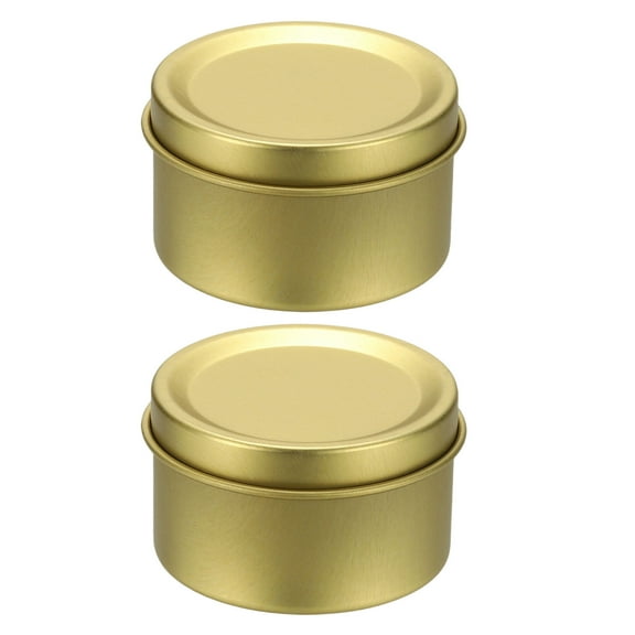 Uxcell 2Pcs Round Tin Can, 1.18inch Metal Empty Storage Container Organizer Candle Jar with Lid for Treats Gifts Favors Loose Tea Coffee Crafts Cookies, Gold