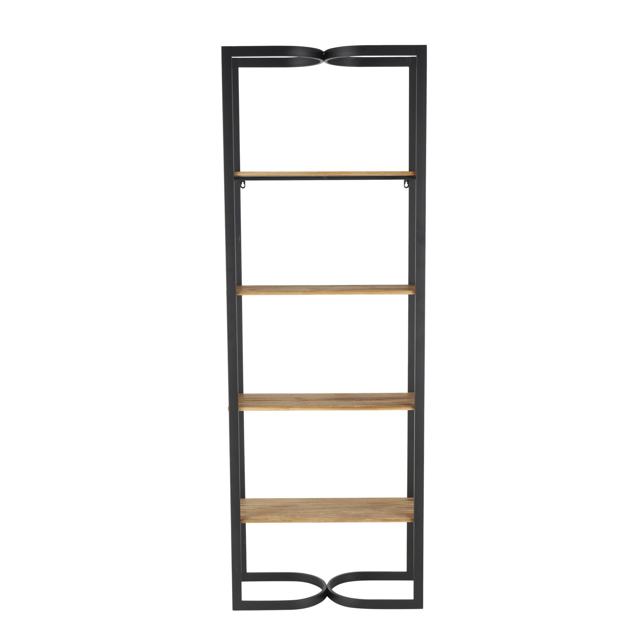 DecMode 24" x 68" Black Metal 0-Tier Shelving Unit with Wood Shelves and Arched Designs, 1-Piece