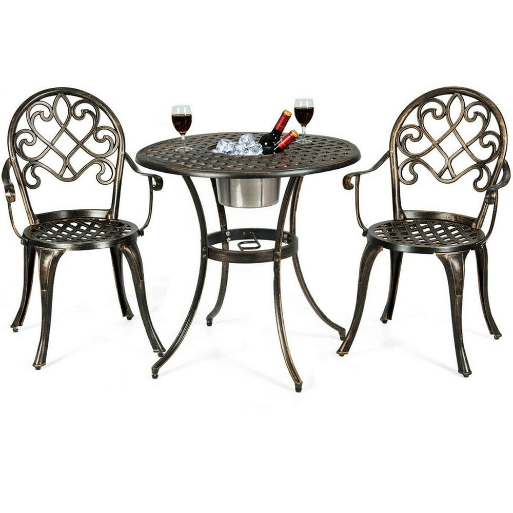 Costway 3pcs Outdoor Set Cast Aluminum Patio Bistro Attached Removable