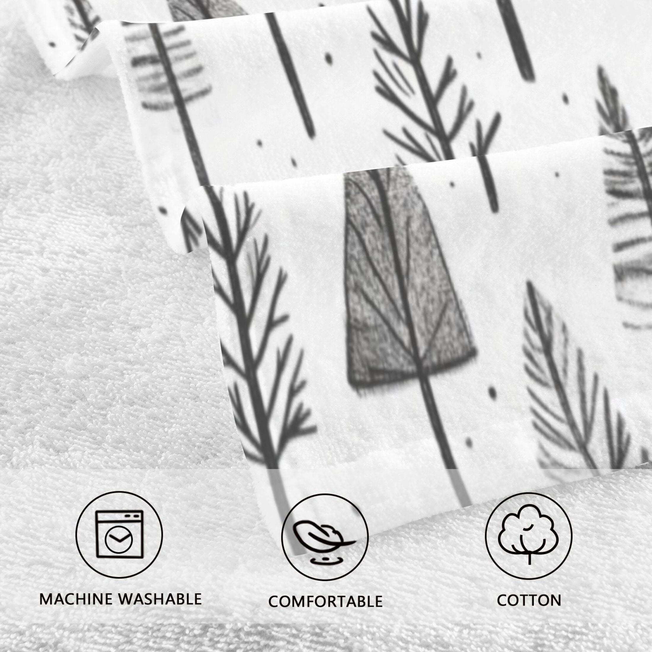 Cotton Towel Two-Piece 16x28 Inch One Sizex2 Face Towel Set Towel Set Cotton Hand Bath Towel Bathroom Beach Cartoon Black Pretty Little Tree