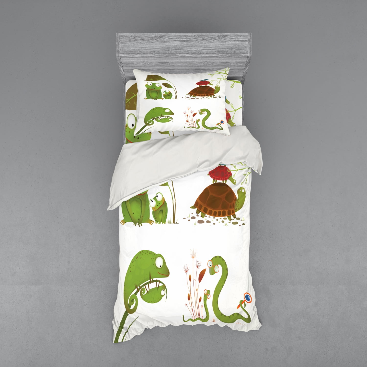 Reptile Duvet Cover Set, Reptile Family Colorful Baby Snake Frog Ninja