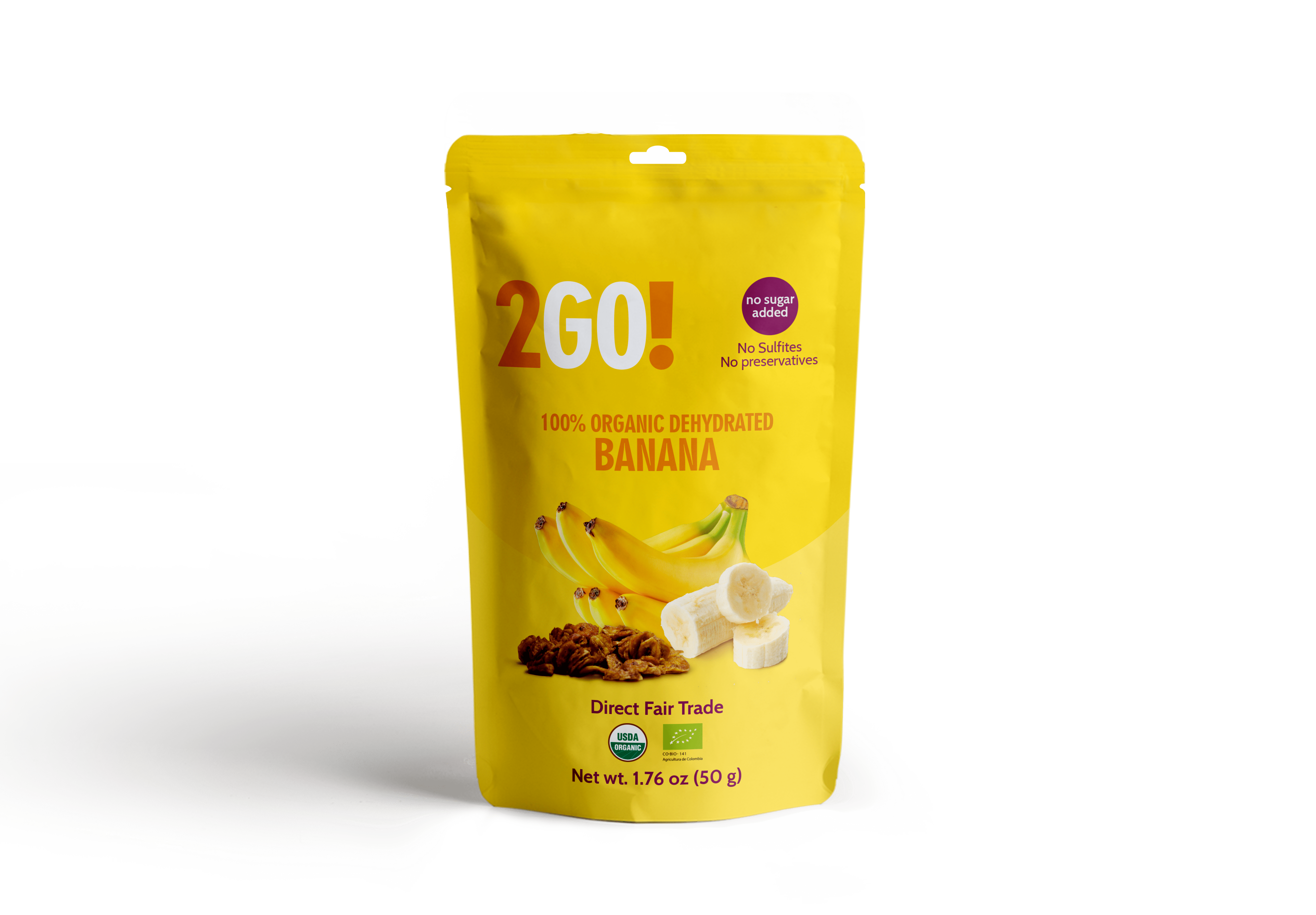 2GO! Organic Dried Banana 1.76 oz -  pack of 4 units