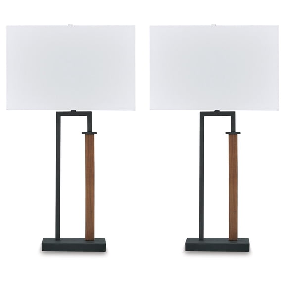 Signature Design by Ashley Voslen Metal Table Lamp, Set of 2, Black and Brown Finish, 27.75" Height, Rectangle Shade
