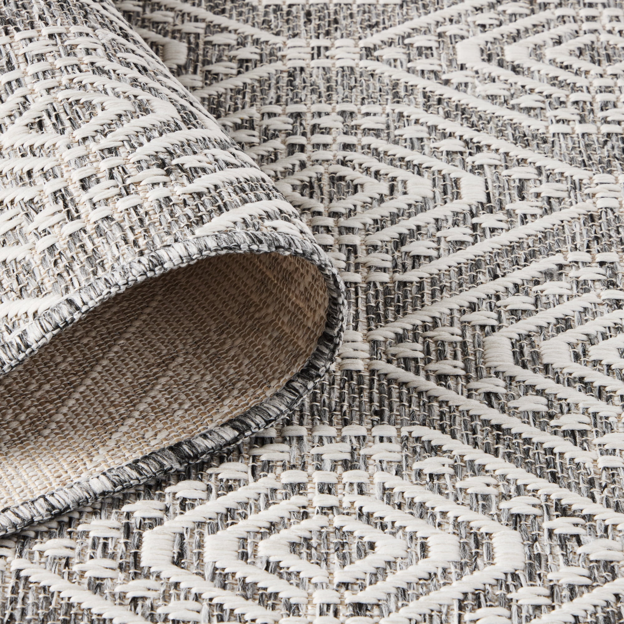 NICOLE MILLER NEW YORK Corin Ogee Indoor Outdoor Area Rug, UV Fade Resistant, Low Pile, Warm Grey/Cream, 7'10"x10'2"