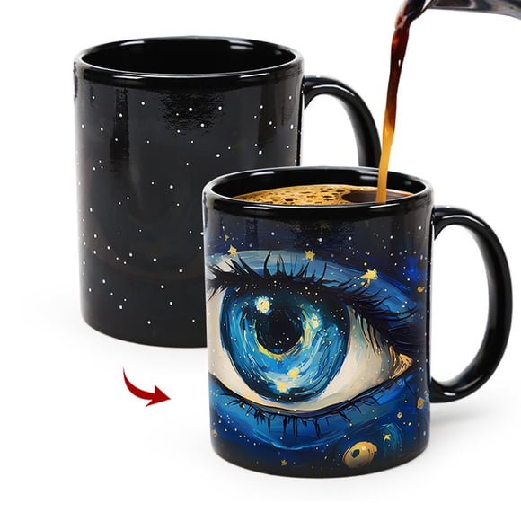 YISITIAN Tasse Magique Nuit Étoilée & Yeux, Tasse Changeant de Couleur, Design Artistique Activé par la Chaleur Cadeau Original 350ml AZ1014-5018