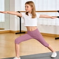 thumbnail image 5 of Hurxie Girls Capri Leggings High Waisted Athletic Leggings with Pockets for Kids Dance Gymnastics Running Purple,12 Years, 5 of 7