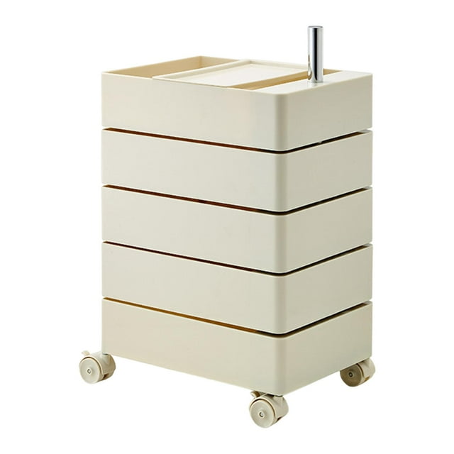 DOLITY Armoire de Rangement Roulante Chariot de Rangement Rotatif à 5 Niveaux pour Cuisine Dortoir Bureau Blanc