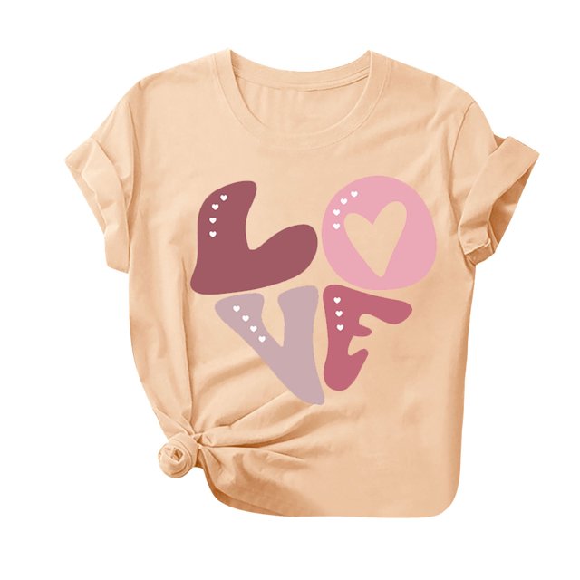 Diufon Hauts de la Saint-Valentin pour Femmes Décontracté Tendance Manches Courtes Col Rond Chemise Mignonne Imprimée Graphique Chandail Blouse