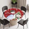thumbnail image 2 of Round Fitted Tablecloth with Elastic Edge, Red Christmas Waterproof Table Cloth Table Cover for 55"-60" Tables, Snowman Xmas Tree Ball Gifts Winter Tablecloths for Dining Picnic Party Outdoor, 2 of 9