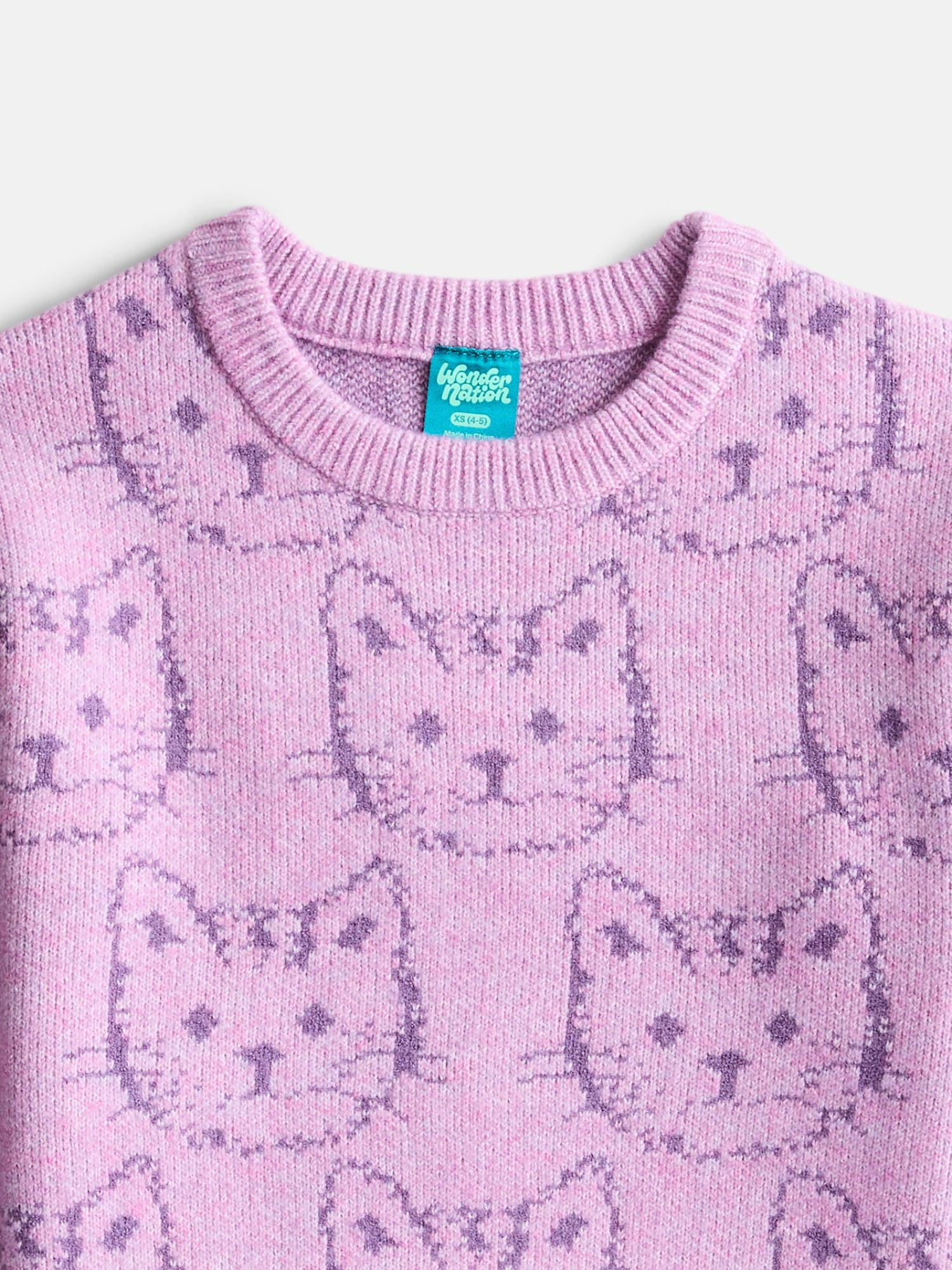 Wonder Nation Girls' Critter Print Sweater with Long Sleeves, Sizes 4-18 & Plus