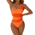 thumbnail image 2 of Fartey One Shoulder Swimsuits for Women One Piece Pool Party Bathing Suit Fashion Solid Color Conservative Bathing Swimsuit Push Up Y2K Athletic Swimwear Orange S-2XL, 2 of 9