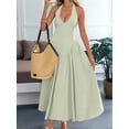 thumbnail image 4 of Women'S Casual Midi Dress V Neck Sundress Elegant Flowy A Line Beach Long Dress Light Green XL, 4 of 8