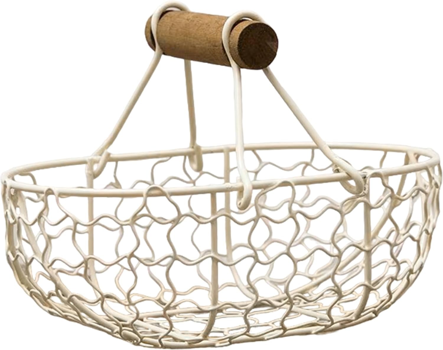 Egg Basket - Primitives Vintage Gathering Basket, Chicken Egg Baskets Holder | Farmhouse Rustic Decorative Egg Storage, Handmade Wire Egg Basket With Wooden Handle For Fresh Eggs, Fruits, Vegetables