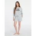 thumbnail image 3 of Joyspun Women's Bridal French Terry Knit Long Sleeve Top and Shorts Pajamas Set, Sizes XS-3X, 3 of 7