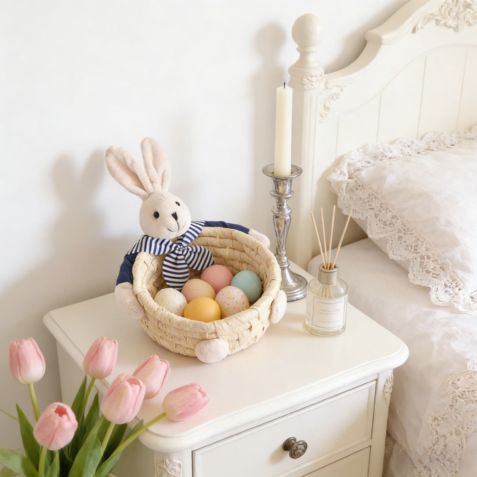 Tyidzon Bunny Easter Basket, Hand-woven Baskets for Gifts Empty, Small Willow Picnic Basket for Easter Decorations Kids Boys Girls Egg Candy Hunts, 4"