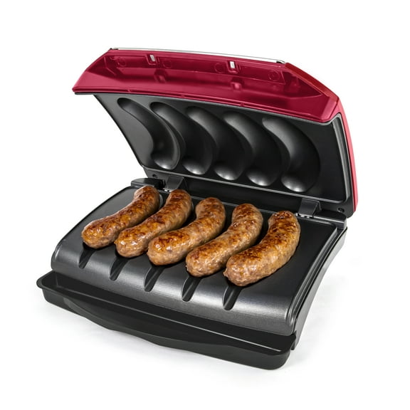Nostalgia Game Day 5-Link Electric Grill for Brat & Sausage Links with Oil Drip Tray