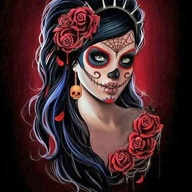 Cuadros Decorativos Kits de pintura de diamante 5D DIY Calavera Chica Taladro redondo completo Decoración de pared Artesanía Sywqhk Nuevos Originales