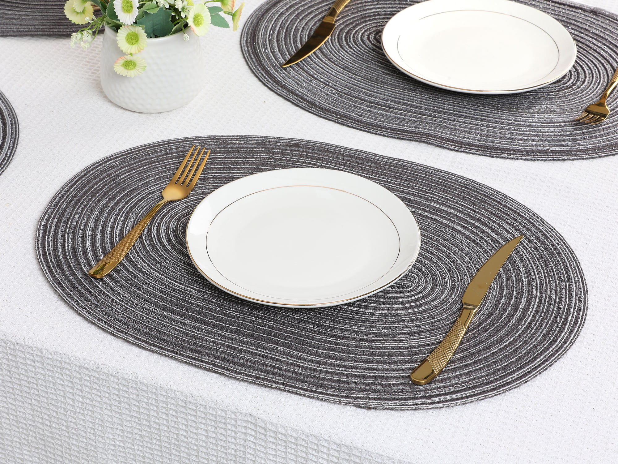 Unique Bargains Farmhouse Placemats Oval Placemats for Dining Table 6pk Gray 19.7x14Inch