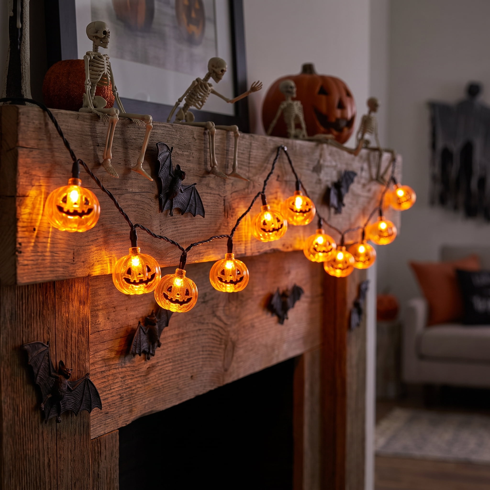 Indoor 10-Count Battery-Operated LED Pumpkin String Lights, Orange, 3', Halloween by Way To Celebrate