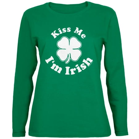 Im Irish Dog T-shirt - St. Patricks Day - Kiss Me Im Irish Green Ladies Long Sleeve T-Shirt
