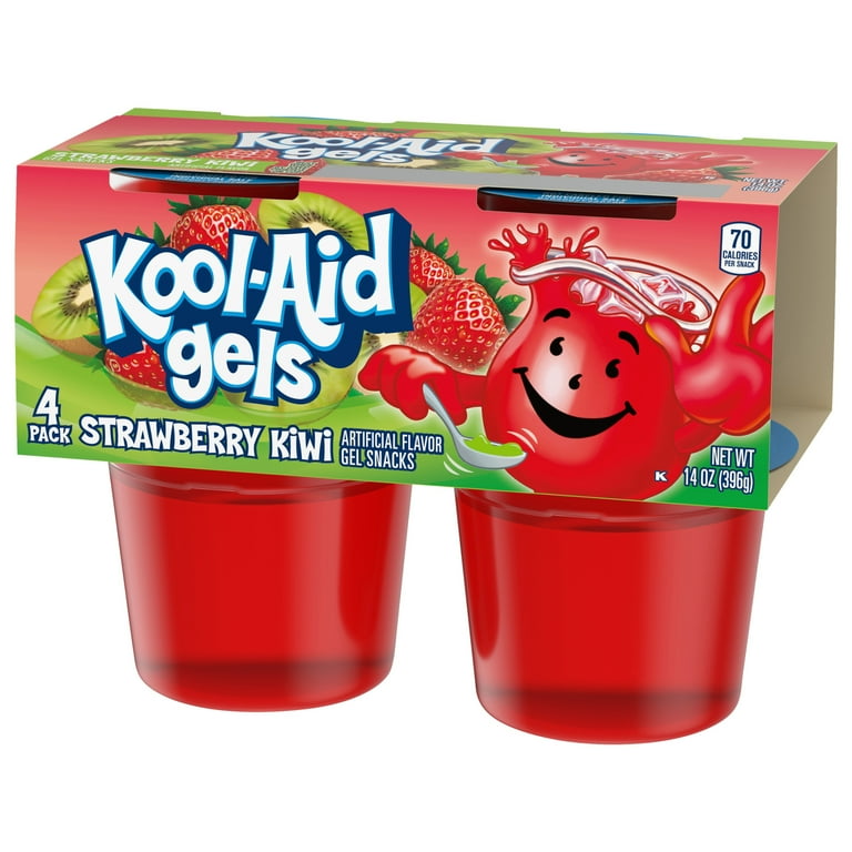 Kool-Aid Gels Strawberry Kiwi Jell-O Gelatin Snacks, 4 Ct Cups