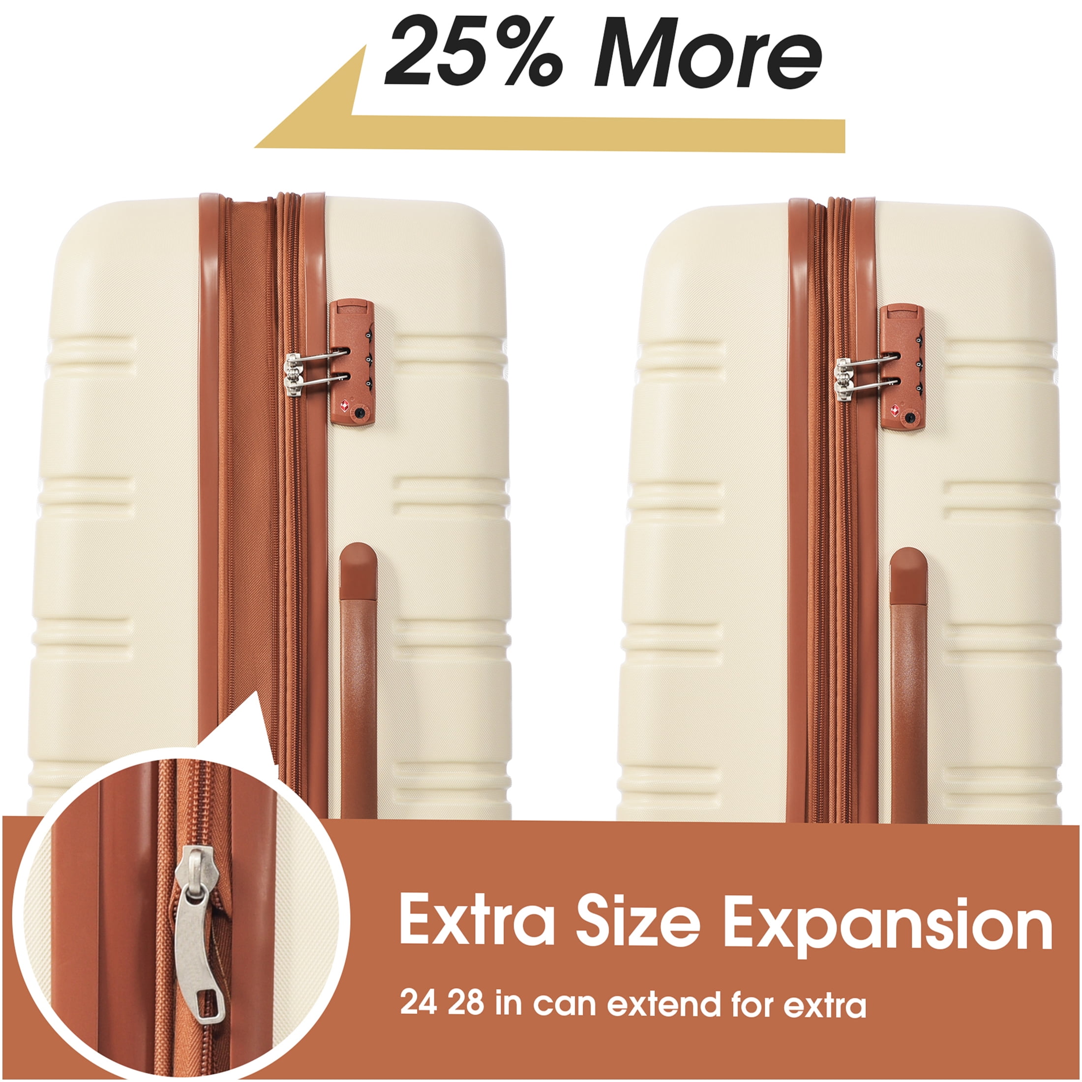JERFIT Brown & White ABS Hardshell Spinner Luggage Set 2-Piece TSA Lock Lightweight Expandable Suitcases 20" & 24" for Travel