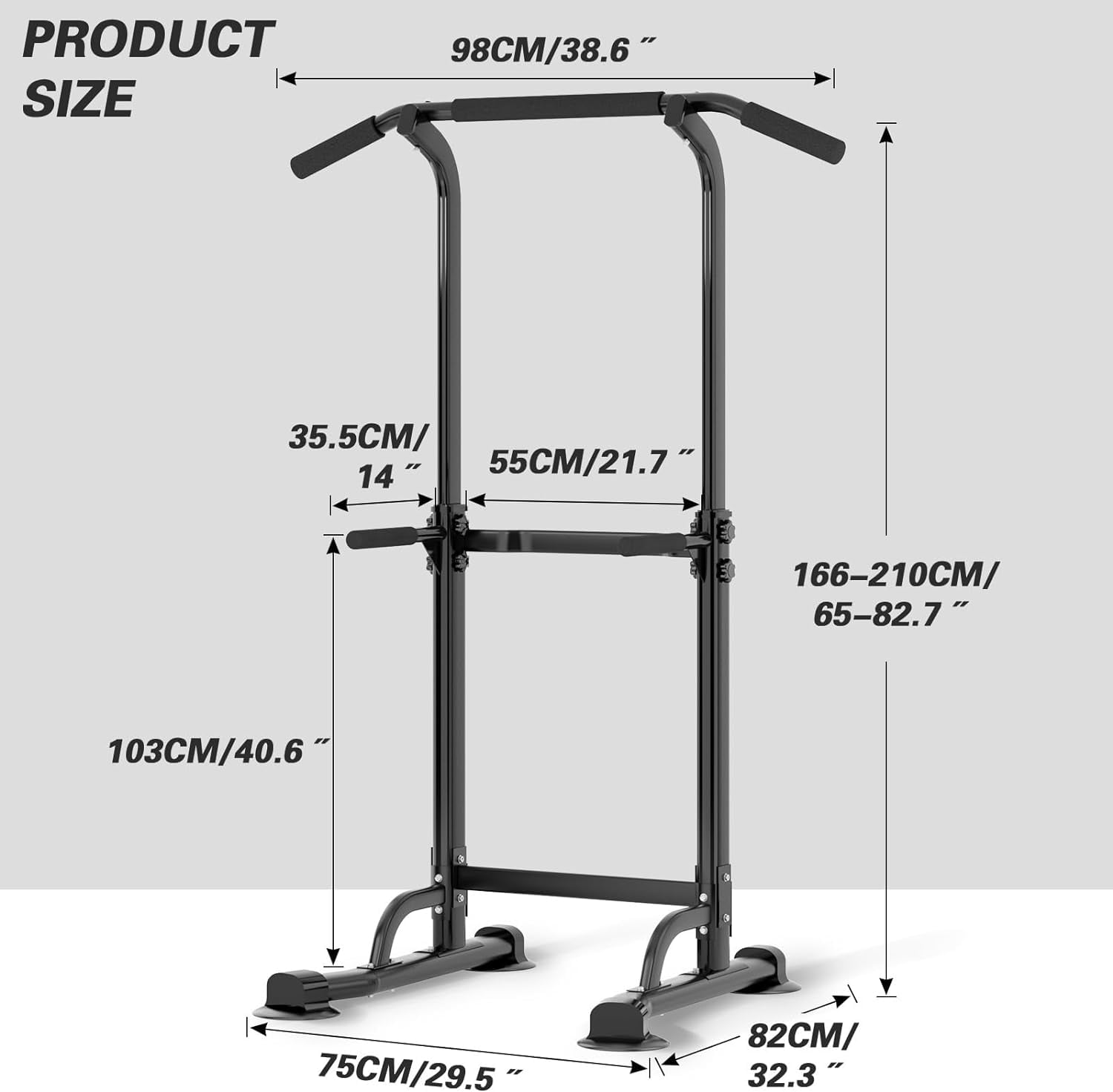 QHTER Power Tower Pull Up Bar Station, Free Standing Pull Up Rack Dip Station for Home Gym, Height Adjustable Home Strength Training Fitness Workout Equipment