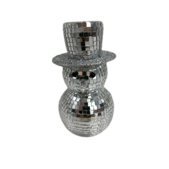 Maison Concepts Table Decorations, Centerpieces, Seasonal Decor, Stylish Accents, Straw/Polyfoam, Silver Disco Snowman With Hat Décor (Silver), Dimensions: 3.94L X 3.94W X 6.69H