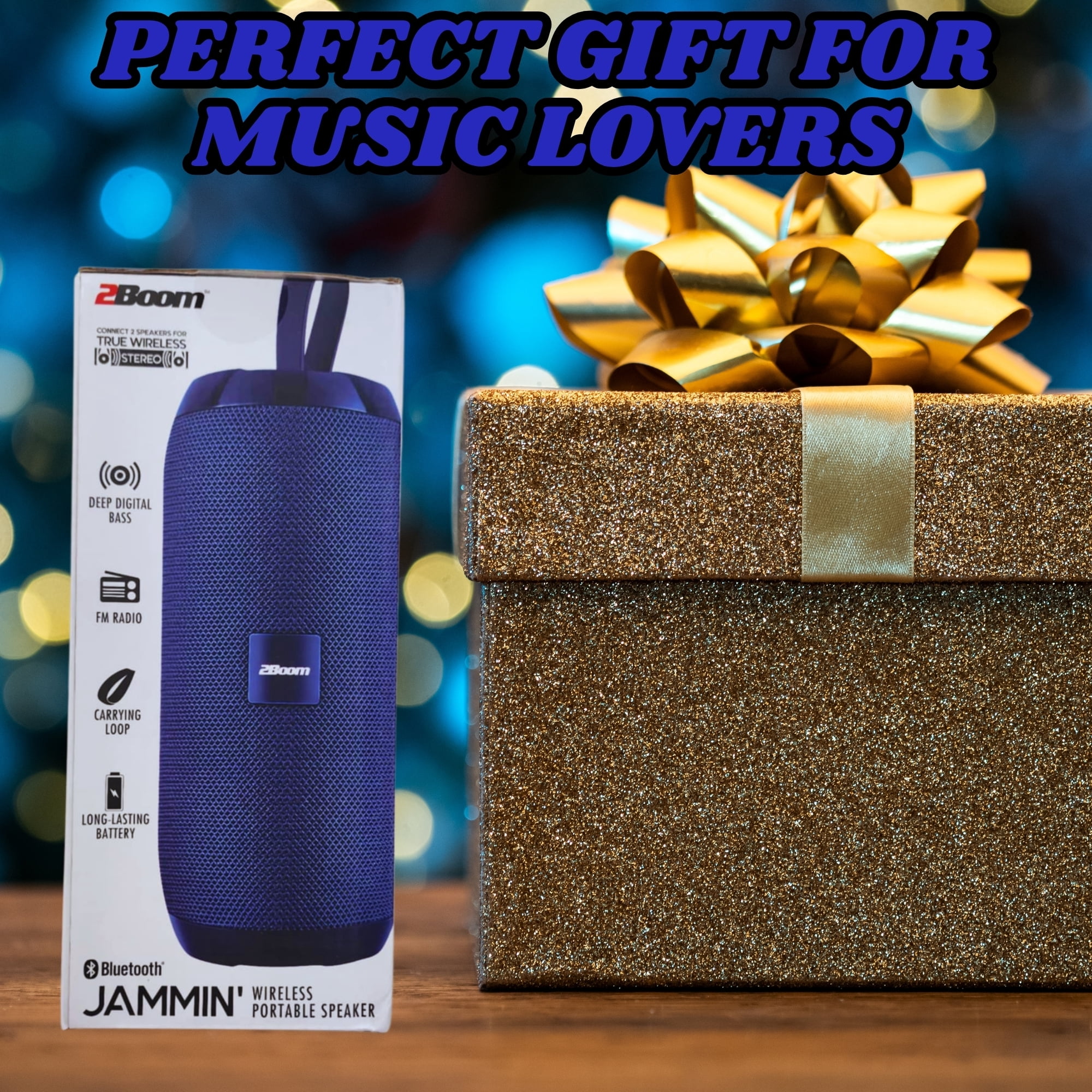 2Boom Jammin' Wireless Portable Speaker Blue, Deep Bass, Long Battery, Lightweight, Travel-Friendly, Easy Carry Strap 1Ct with Snoep in Beperkte Oplage