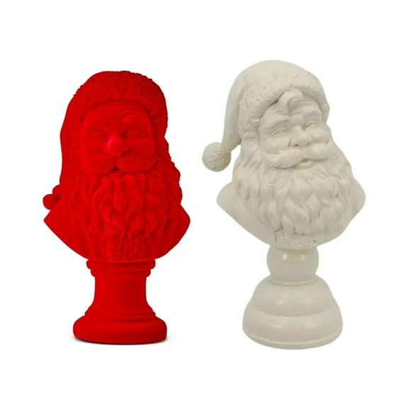 Santa Bust Christmas Decoration Indoor, 6" Realistic White Resin Santa Claus Statue, Small Holiday Santa Figurine for Mantel, Table, Entryway & Festive Home Décor