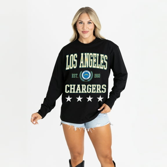 Women's Gameday Couture Black Los Angeles Chargers Oversized Everyday Star Long Sleeve T-Shirt