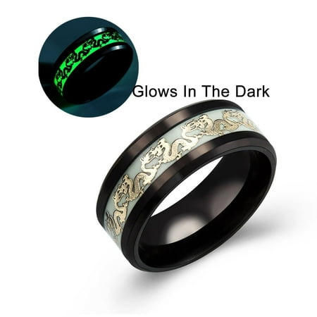 - Dragon Glow in the Dark Stainless Steel Black Comfort Fit Band Ring Ginger Lyne Collection