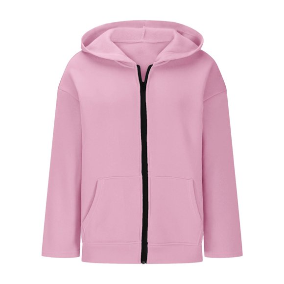 Aocisk Girls Hooded Zip Up Jacket Warm Pullover With Sleeves Cold Weather Casual Outerwear Pink 4-5 Years