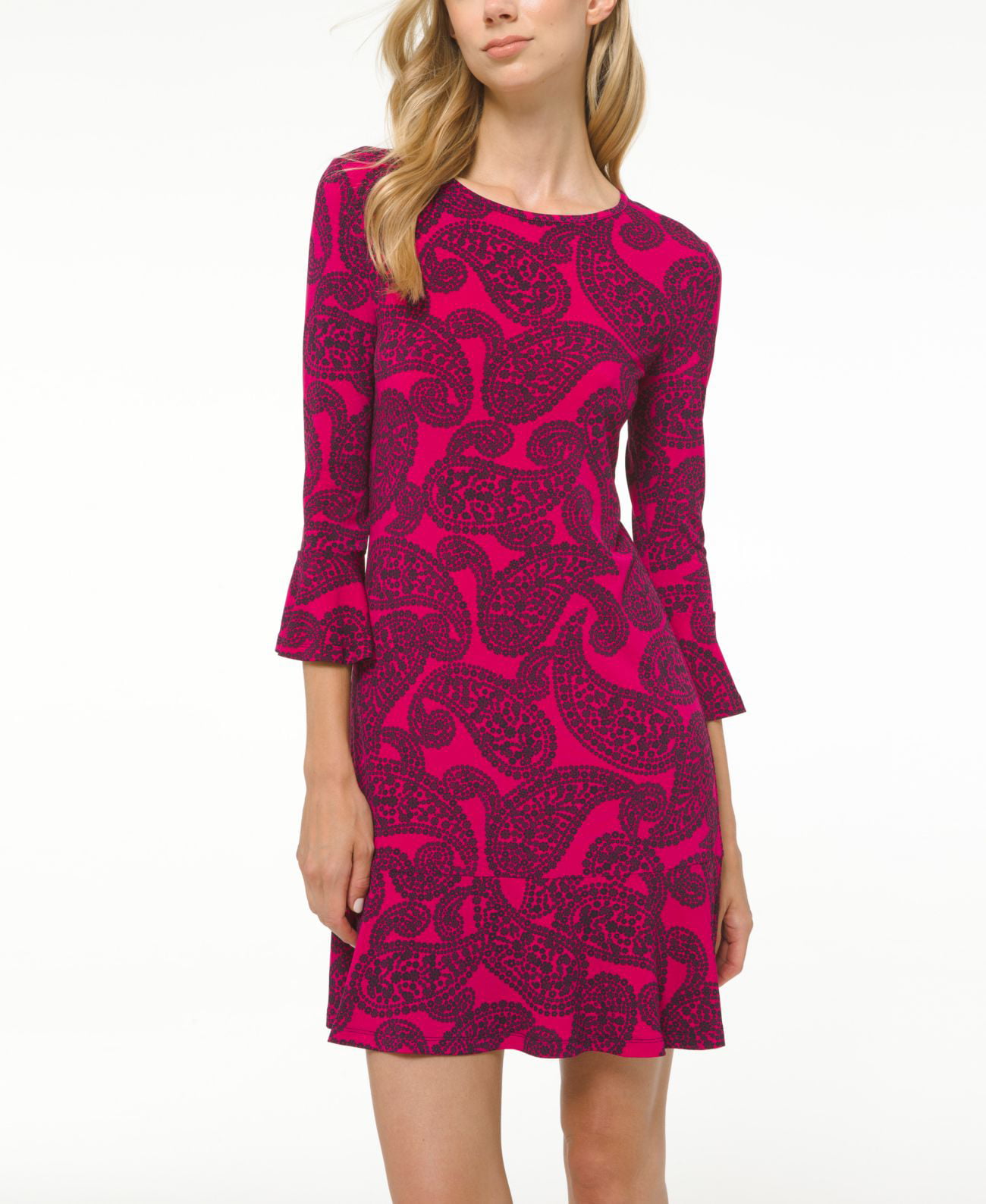 Michael Kors Womens A-Line Dress Pink Large Petal Crepe Black L -  