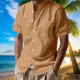 thumbnail image 1 of pstuiky camisetas camisas para hombre, Blusa informal de manga corta con cuello vuelto y botones de color liso para hombre camisetas de hombre m, 1 of 9