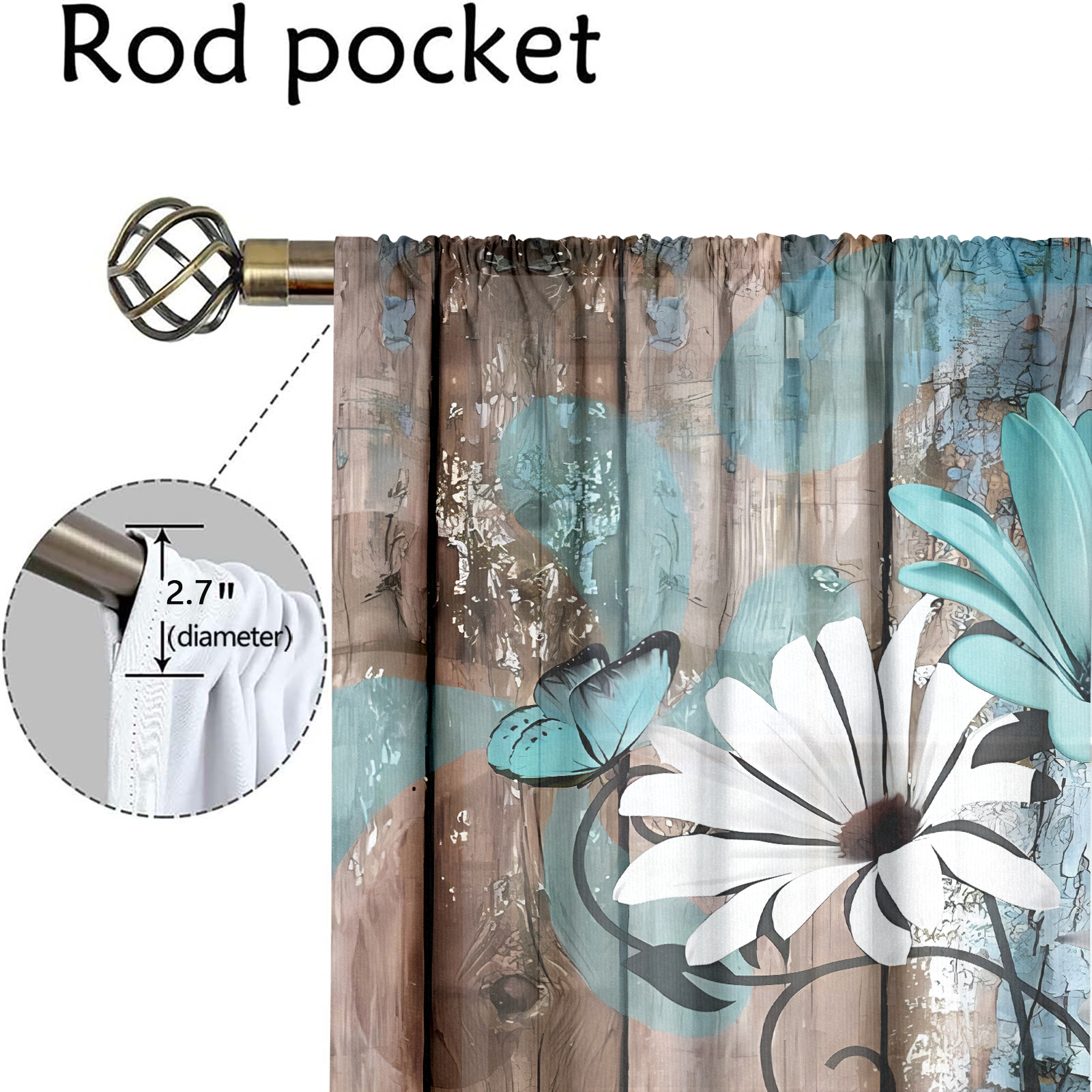 WNOOHIY Vintage Rustic Wooden Daisy Print Curtains for Bedroom,Dining Room, Living Room,2 Panels