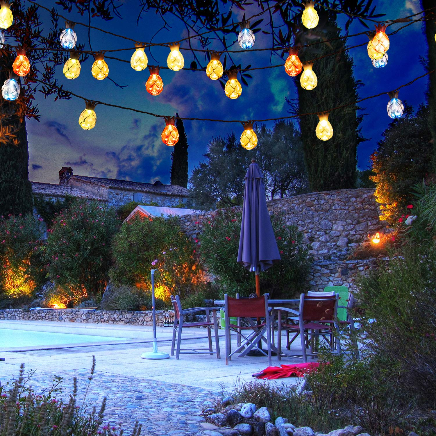 Pineapple Fairy String Lights with 10 Multicolor Bulbs Connectable Waterproof Decorative Indoor String Lights for Christmas Party Birthday Wedding Festival Bedroom Outdoor Patio