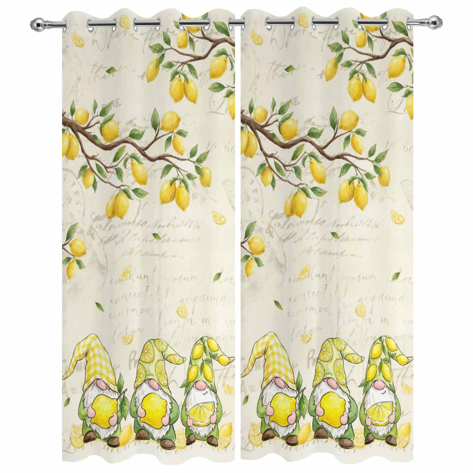 Outdoor Curtains for Patio Waterproof, Lemon Gnomes Windproof Pravicy Outside Porch Blackout Curtain, Summer Tropical Lemon Fruits Farmhouse Sun Blocking Grommets Curtains 2 Panels 54"x108"
