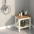 thumbnail image 2 of Costway 2-Tier Heavy Duty Waterproof HDPE Shower Bench Stool with Bottom Storage Shelf Off  White & Brown, 2 of 10