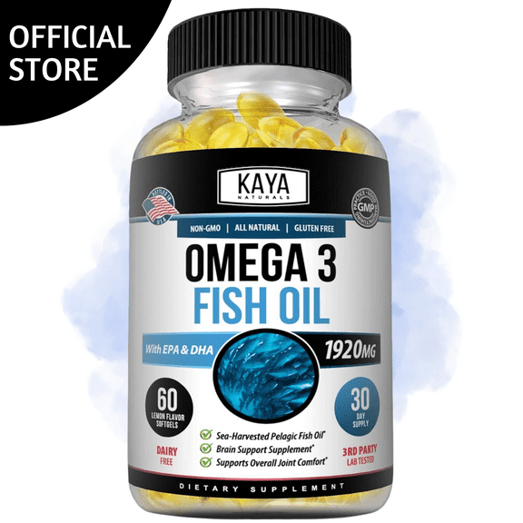 Kaya Naturals Omega 3 Supplement | Nature Made Omega 3 Fish Oil - 100% Pure Sea-Harvested Pelagic Fish Oil with No Fishy Aftertaste - Omega 3 Vitamins | Fish Oil - 60 Count Softgels