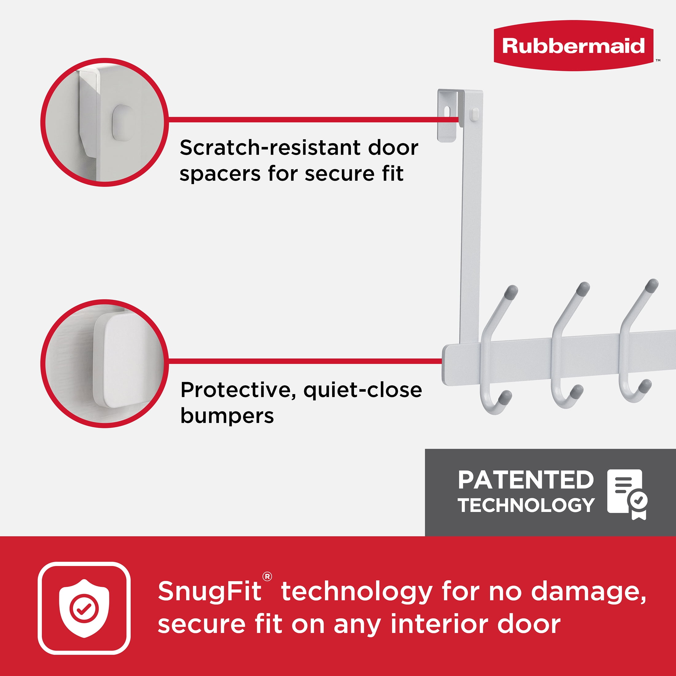 Rubbermaid 5 Double-Hook Over-the-Door Hook Rack, White