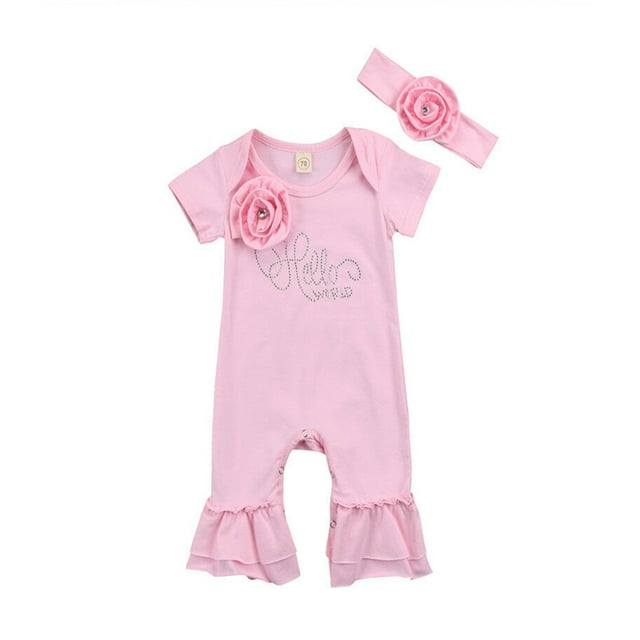 xiaxaixu Filles Romper avec Bandeau, Body Manches Courtes, Combinaison + Couvre-Chefs