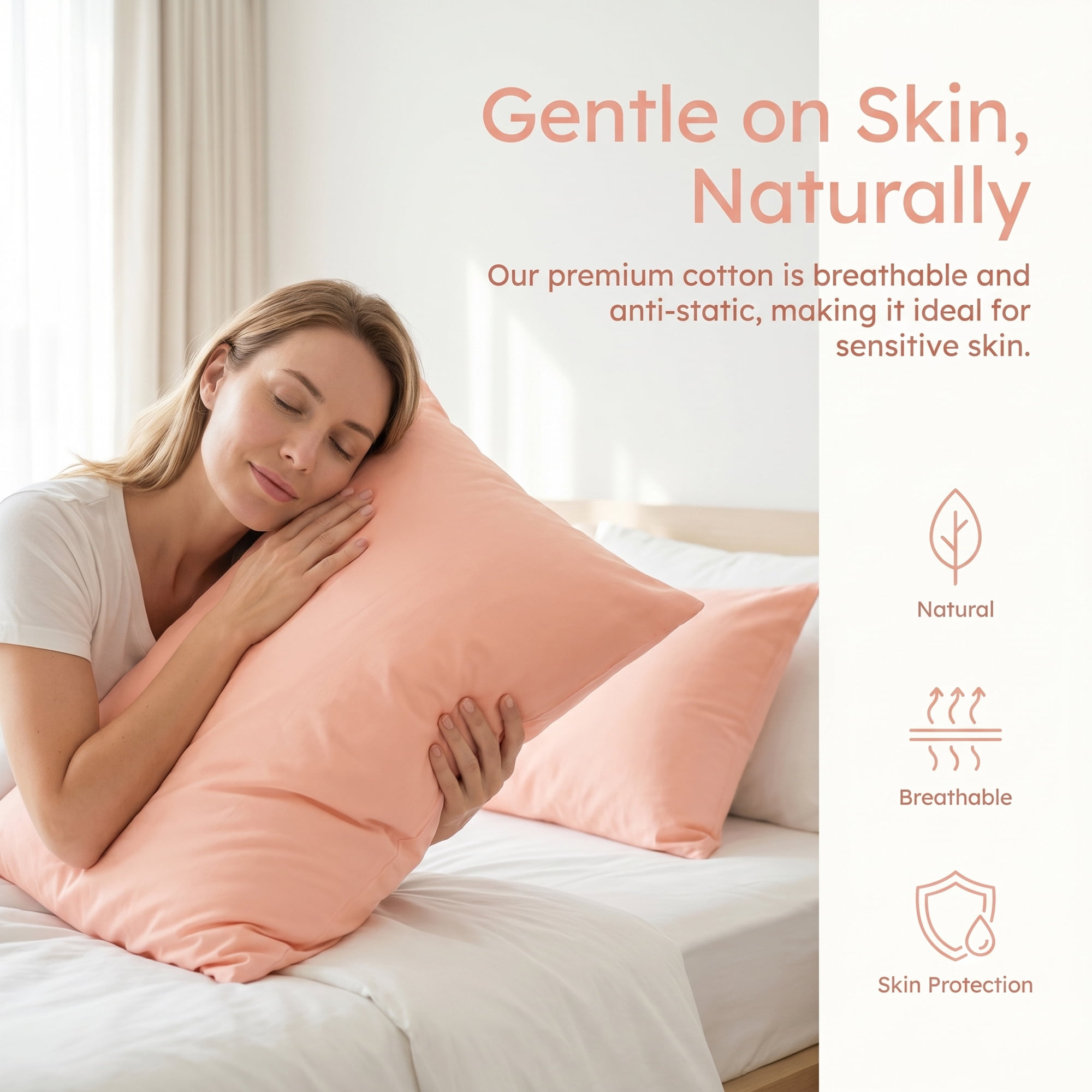 Unique Bargains Breathable Cotton Covers Pillow Protectors with Zipper Standard Size Queen Pink