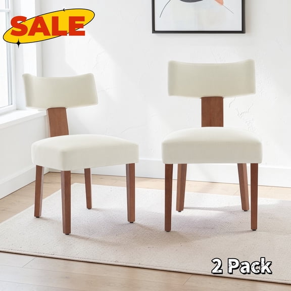Hassch 2 Pack Dining Chairs, Linen Fabric Upholstered Chair with Wood Legs, Modern Side Chair for Living Room, Kitchen, Beige