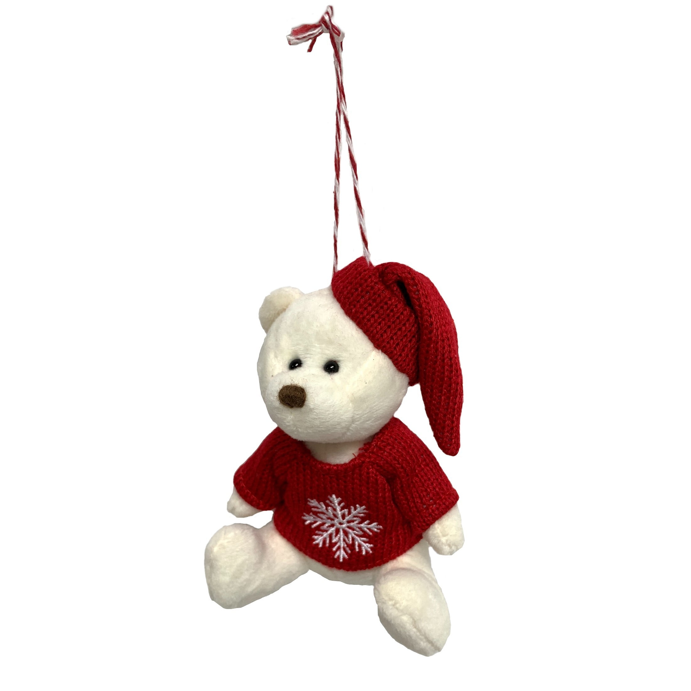 Holiday Time Red Snowflake Plush Bear Christmas Ornament