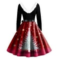 thumbnail image 3 of Christmas Dresses for Women Women's Fashion Round Casual Slim Fit Christmas Print Large Swing Long Sleeve Dress for Holiday Party,Red,2XL, 3 of 4
