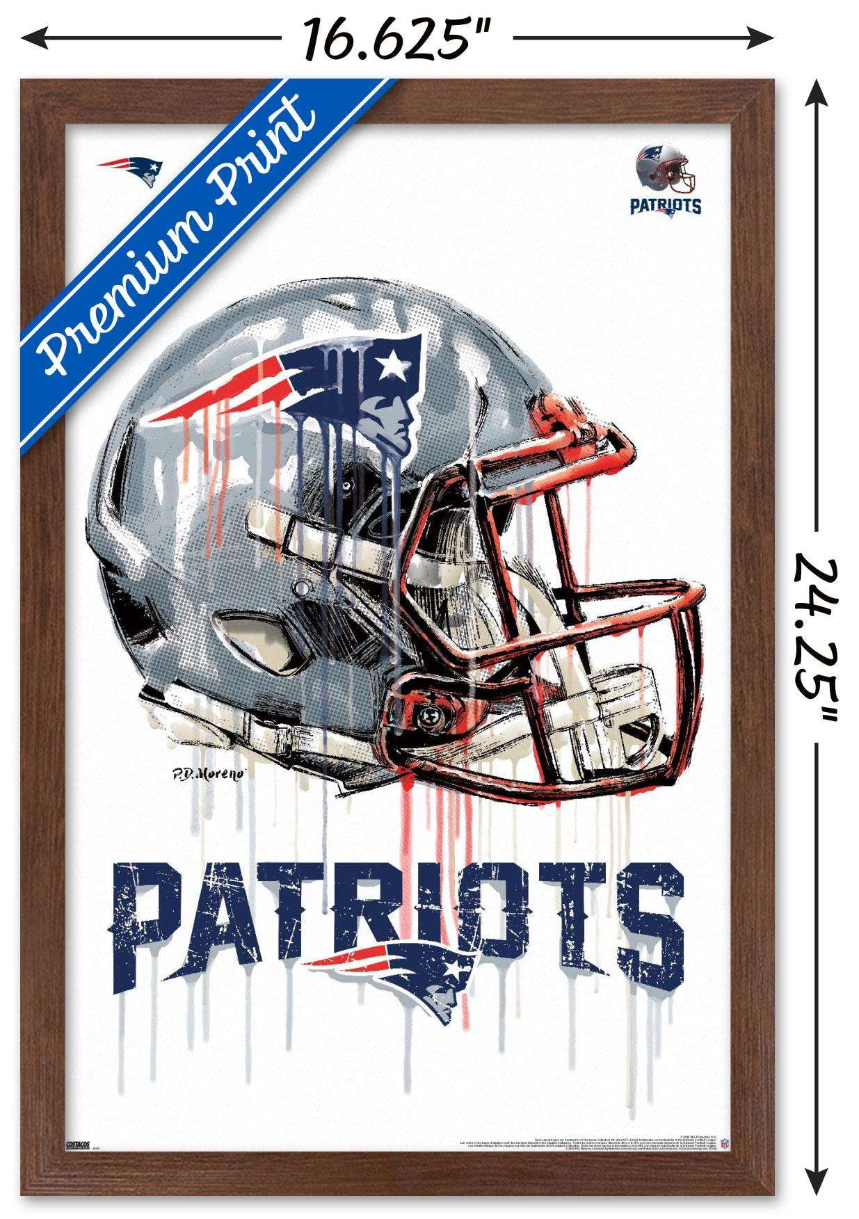NFL New England Patriots - Drip Helmet 20 Wall Poster, 14.725" x 22.375", Framed