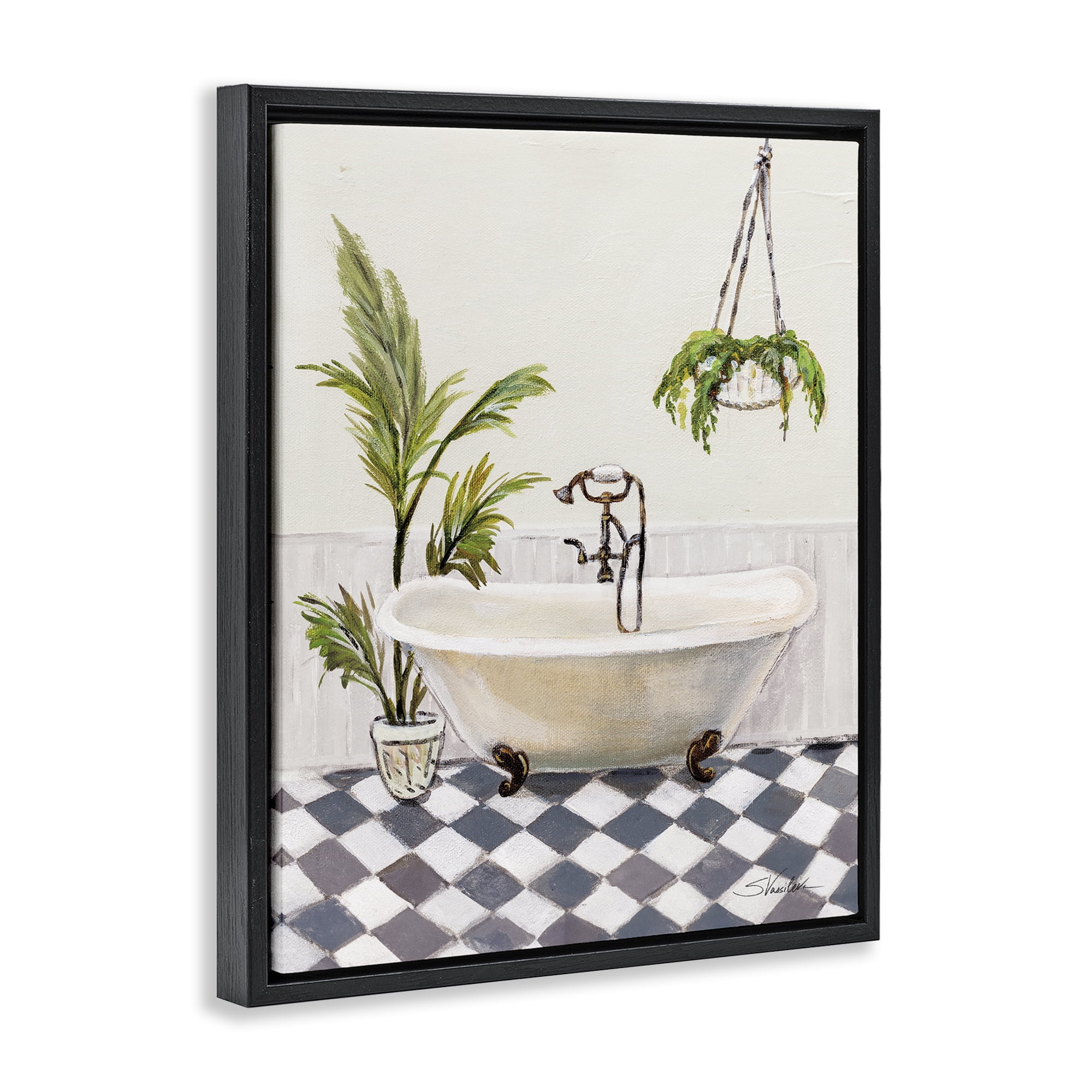 Stupell Industries Crisp Cottage Bathroom Bath & Laundry Painting Black Floater Framed Canvas Art Print Wall Art, 25 x 31